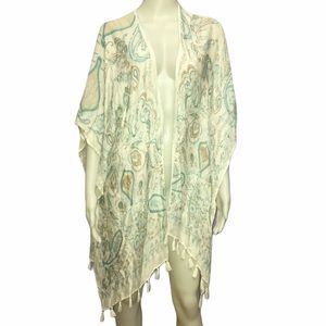 Simply Noelle White & Teal Tassel Duster OSFM